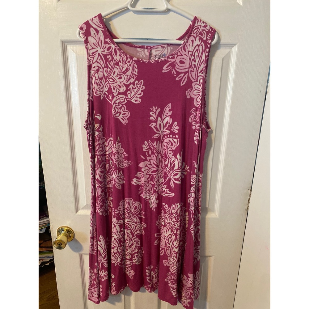 Croft & Barrow Womens XXL Pink Floral Paisley Sleeveless Knit A-Line Dress